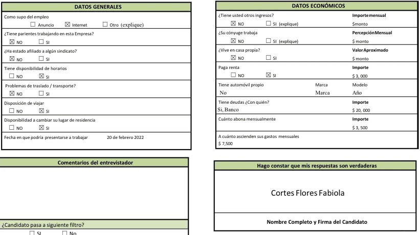 solicitud de empleo llena