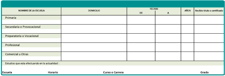 escolaridad solicitud