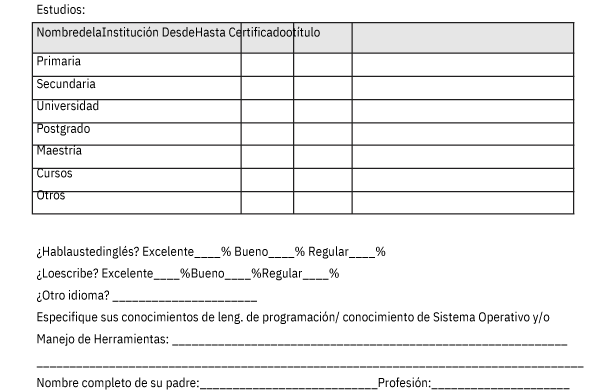 solicitud de empleo word