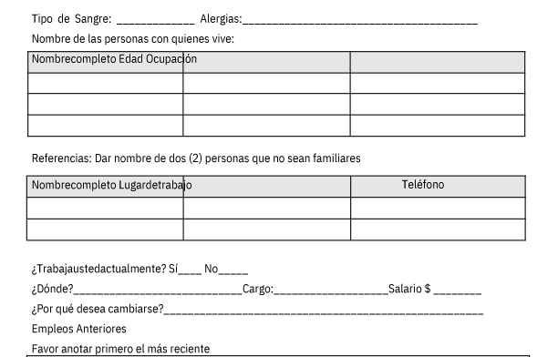 solicitud de empleo en word