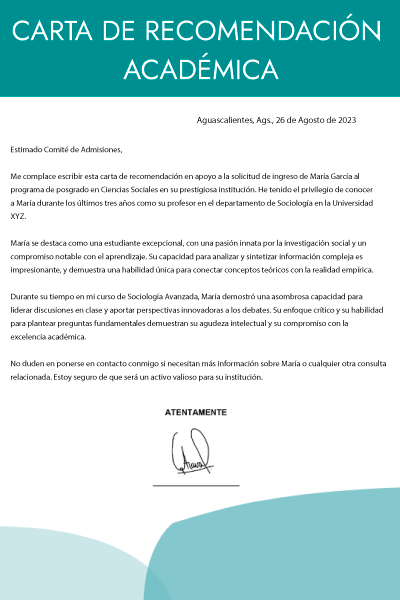carta de recomendación académica