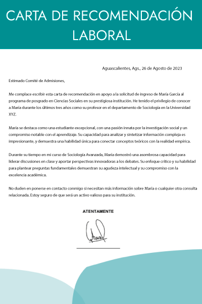 carta de recomendación laboral